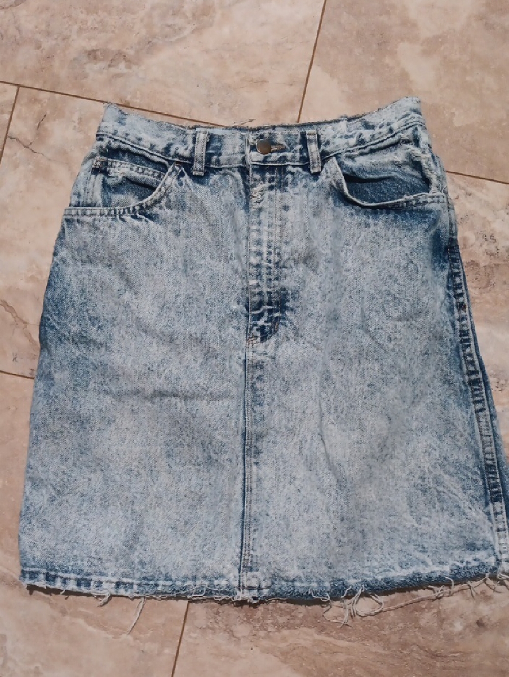 Acid Washed Distressed Vintage Denim Mini Skirt